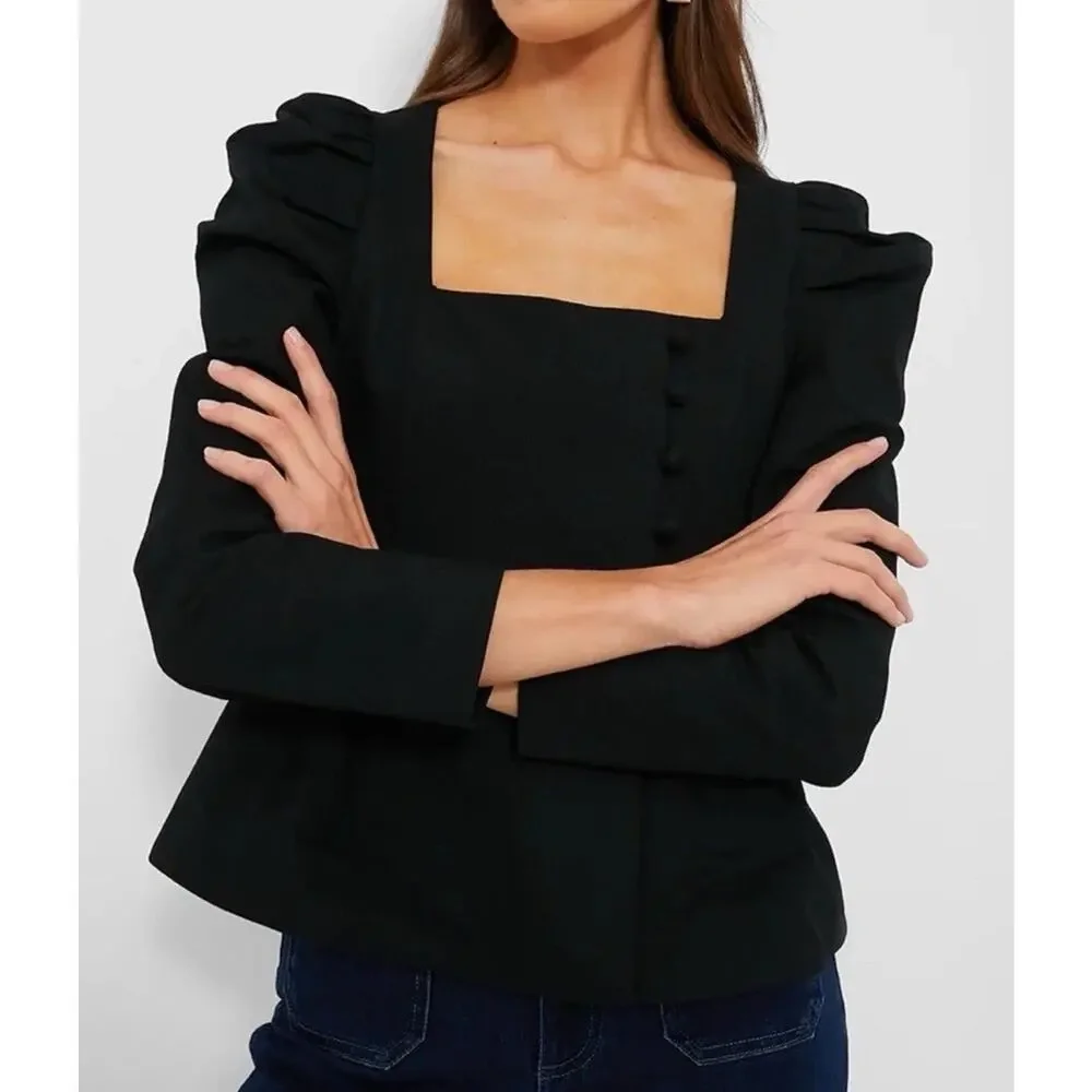 Tuckernuck NEW Black Calla Structured Puff Sleeve Princess Cut Blouse Xsmall